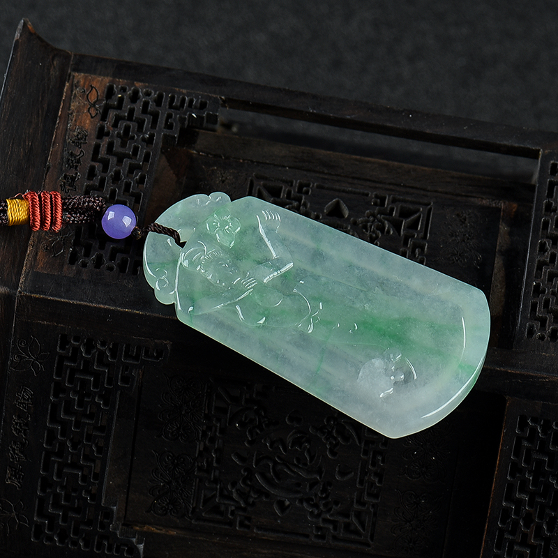 缅甸糯冰种飘翠翡翠仕女吊坠-红掌柜