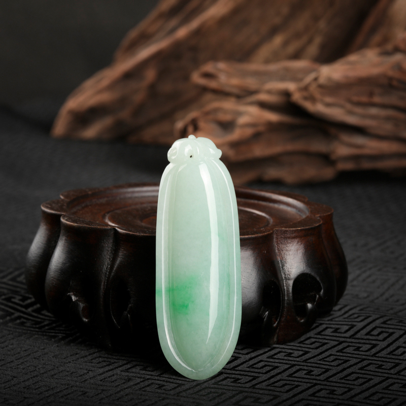 缅甸天然A货糯种飘翠翡翠福瓜吊坠-红掌柜