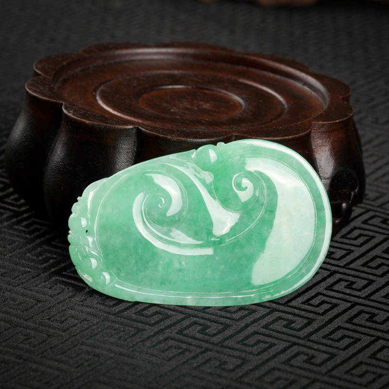 缅甸天然豆种豆绿翡翠如意吊坠-红掌柜