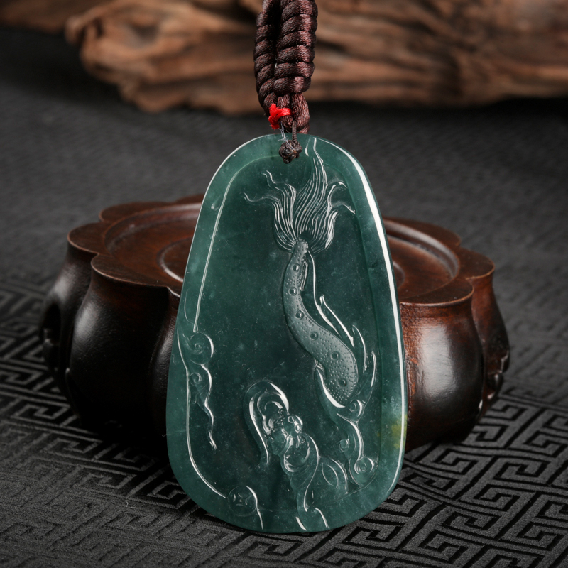 缅甸天然糯种蓝绿翡翠辰龙吊坠-红掌柜