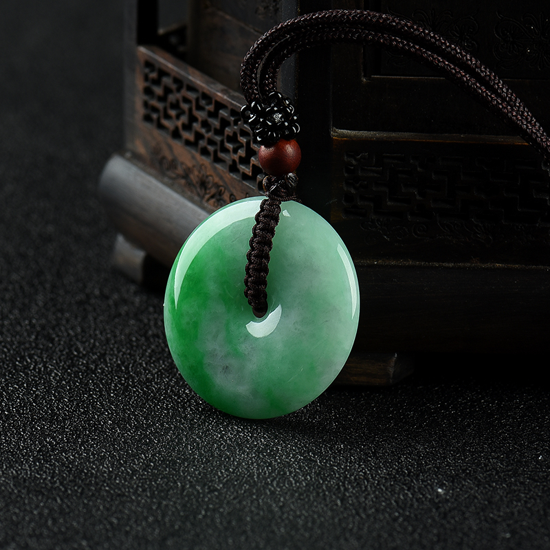 豆种翡翠平安扣吊坠-红掌柜