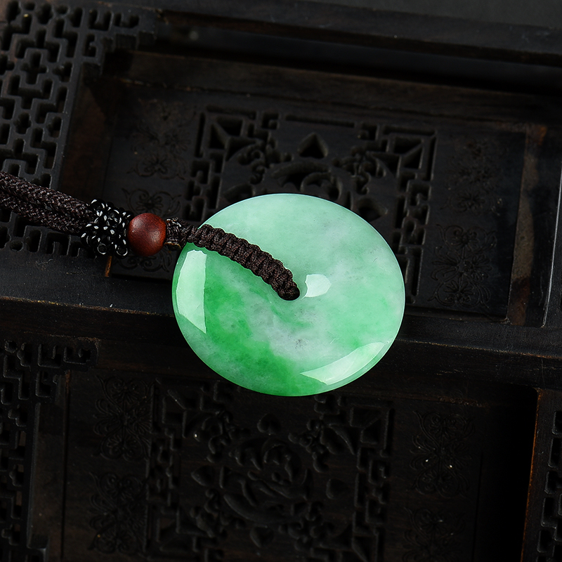 豆种翠绿翡翠平安扣-红掌柜