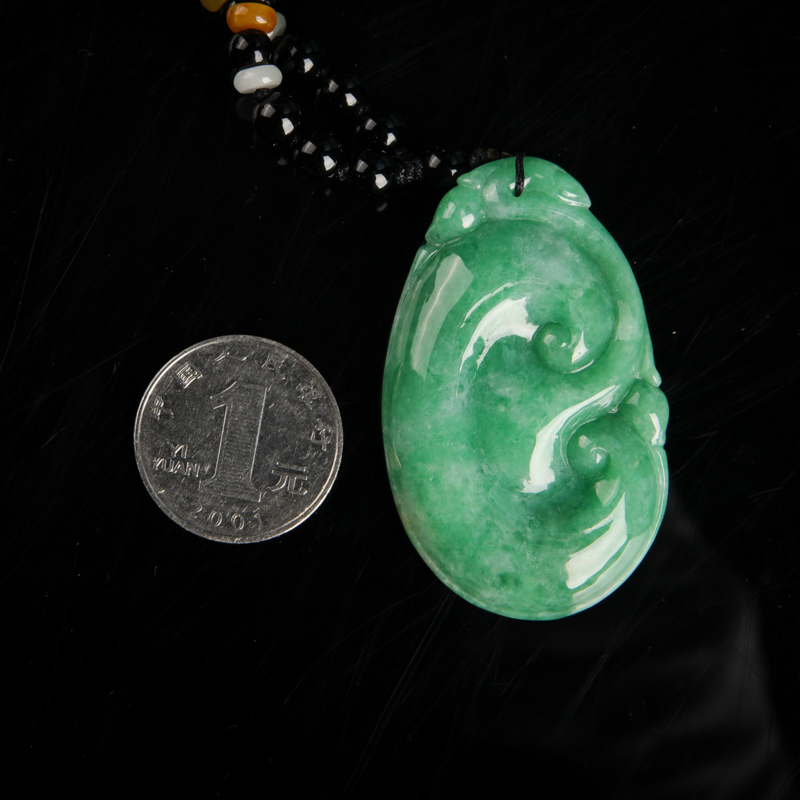 缅甸豆种深绿翡翠如意吊坠-红掌柜