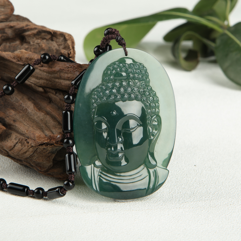 糯冰种蓝绿翡翠阿弥陀佛吊坠-红掌柜
