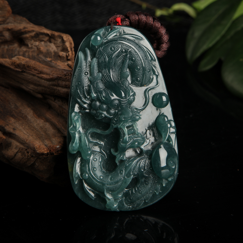 糯冰种蓝绿翡翠辰龙吊坠-红掌柜