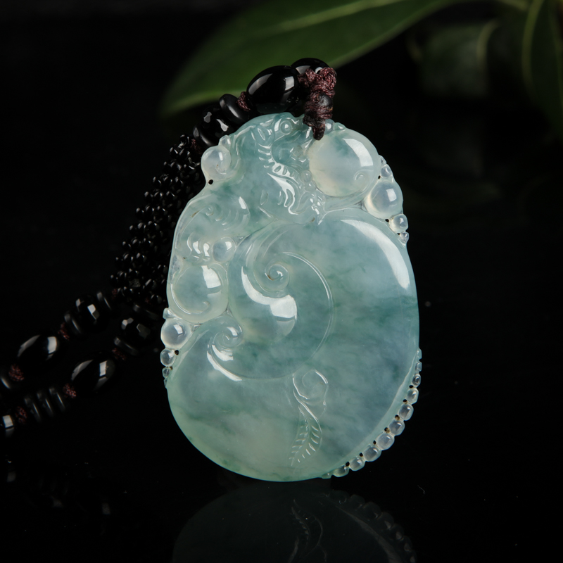 天然糯冰种飘花翡翠福寿如意吊坠-红掌柜