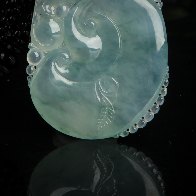 缅甸糯冰种飘花翡翠福寿如意吊坠-红掌柜