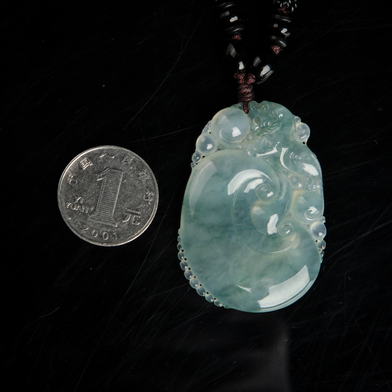 缅甸糯冰种翡翠福寿如意吊坠-红掌柜