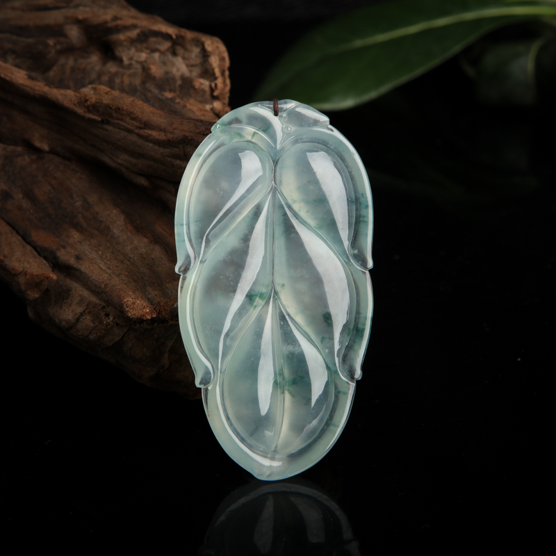 天然糯冰种飘花翡翠金枝玉叶吊坠-红掌柜