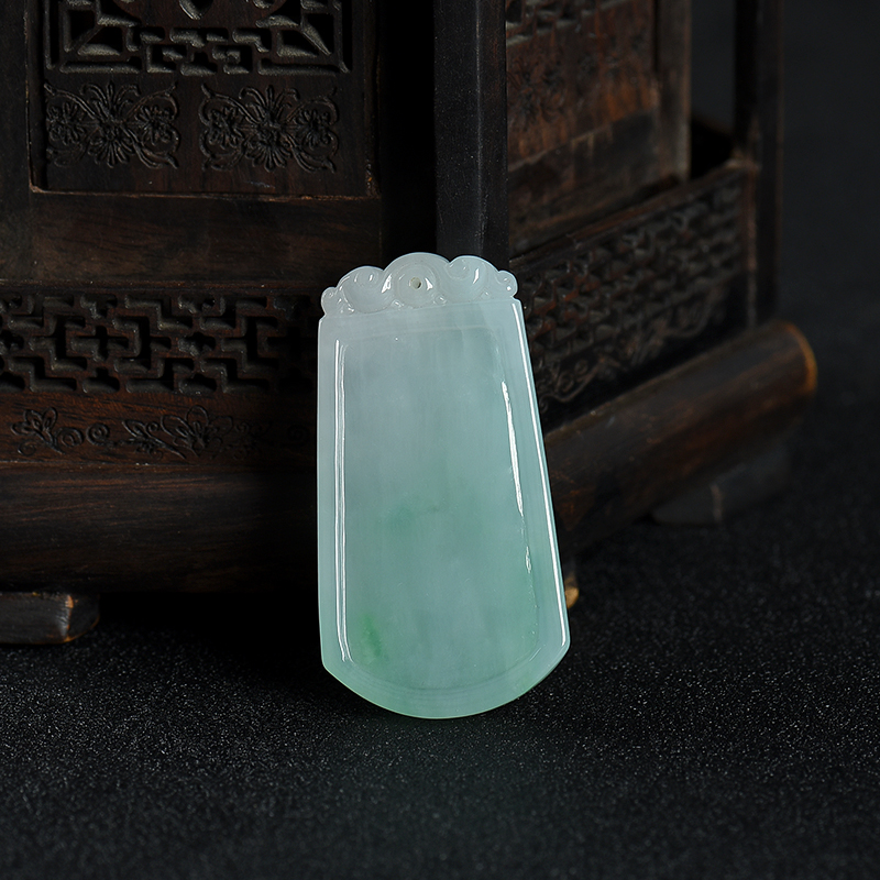 缅甸天然飘翠翡翠无事牌吊坠-红掌柜