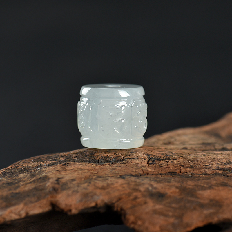 糯冰种飘花翡翠六字真言路路通吊坠-红掌柜