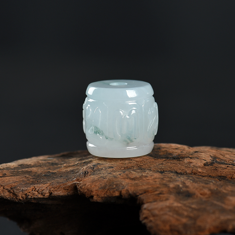 糯冰种飘花翡翠六字真言路路通吊坠-红掌柜