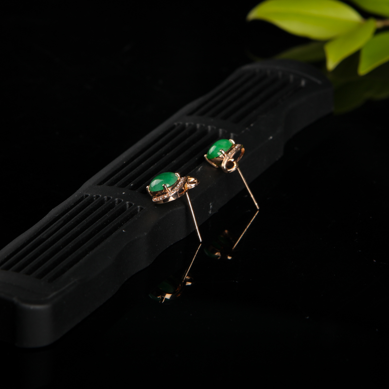 糯种翡翠耳钉-红掌柜