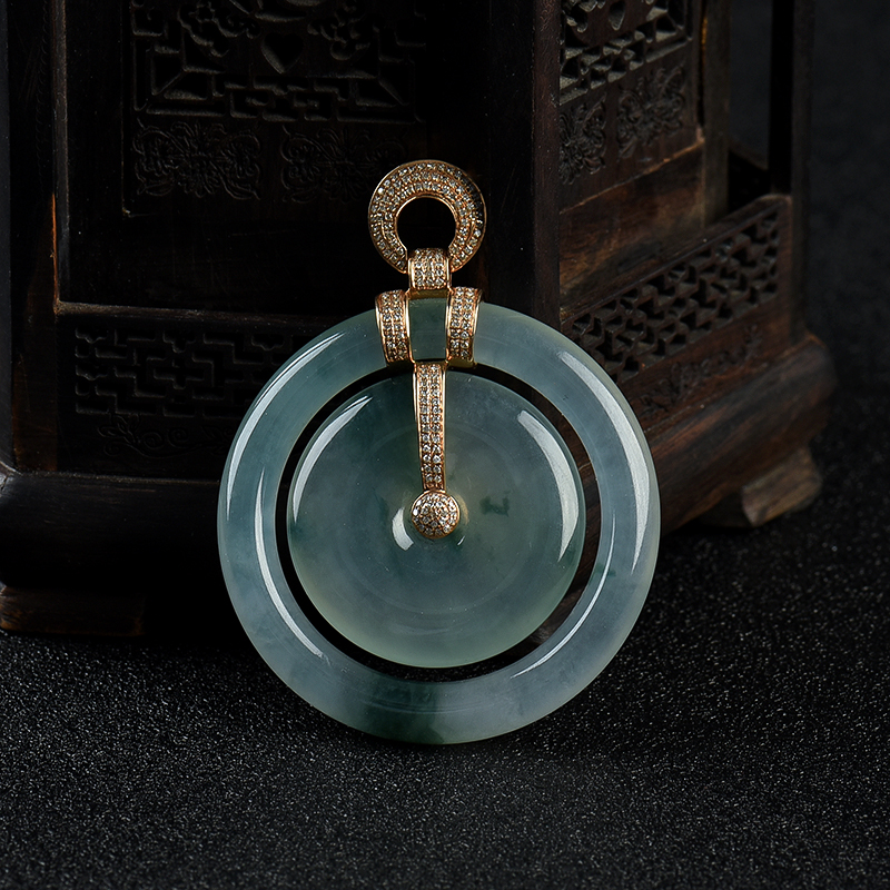 18k糯冰种飘花翡翠平安扣吊坠-红掌柜