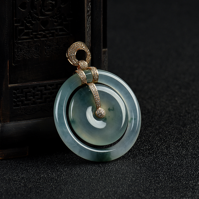 糯冰种飘花翡翠平安扣吊坠-红掌柜