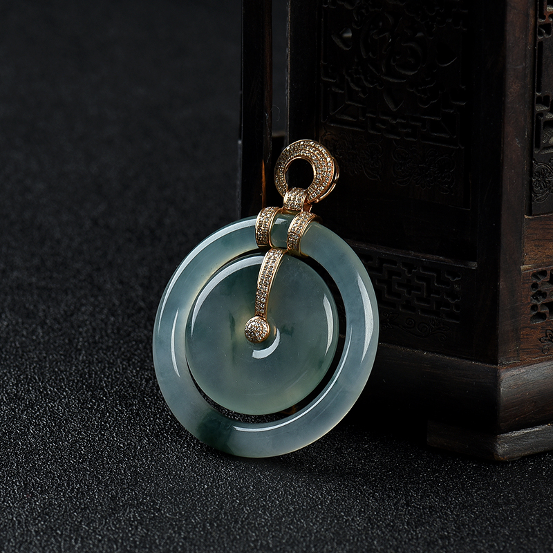 飘花翡翠平安扣吊坠-红掌柜