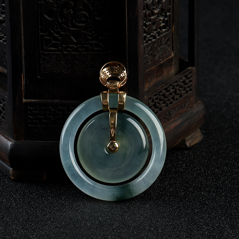 18k糯冰种翡翠平安扣吊坠-红掌柜