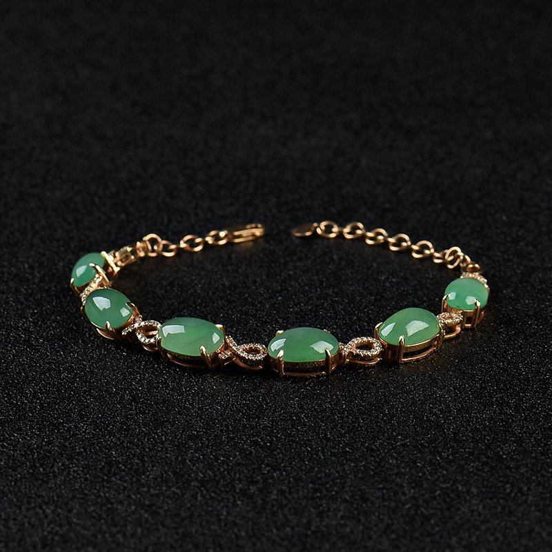18k糯冰种深绿翡翠手链-红掌柜