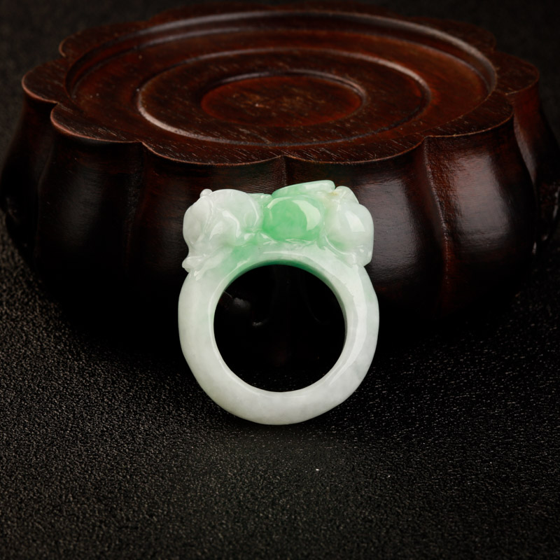 缅甸天然飘翠翡翠貔貅扳指-红掌柜