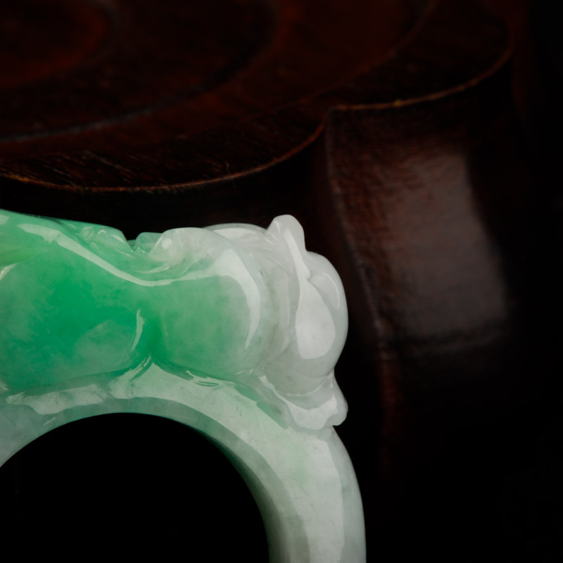 缅甸天然豆种翡翠貔貅扳指-红掌柜