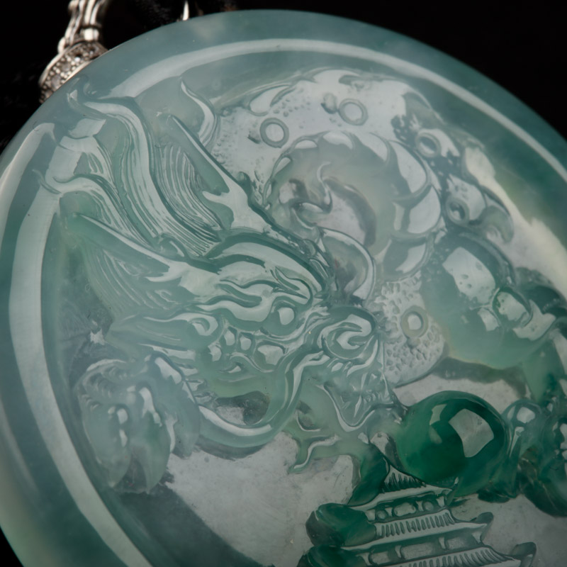 缅甸天然糯冰种翡翠辰龙吊坠-红掌柜