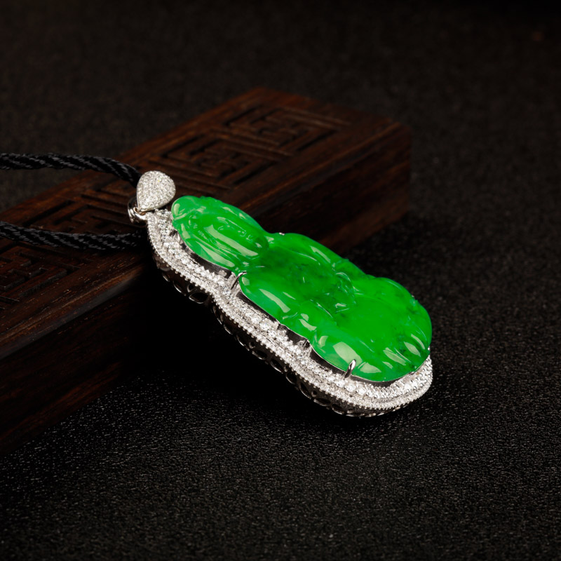 天然糯冰种翠绿翡翠观音吊坠-红掌柜