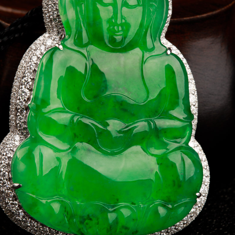 18k天然糯冰种翠绿翡翠吊坠-红掌柜