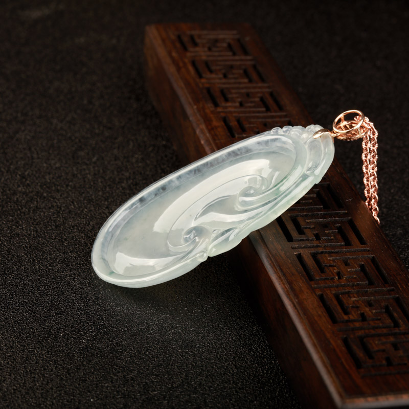 缅甸冰种飘花翡翠如意吊坠-红掌柜