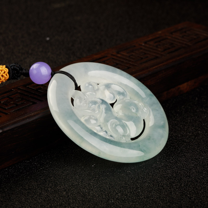 天然糯冰种飘花翡翠麒麟吊坠-红掌柜