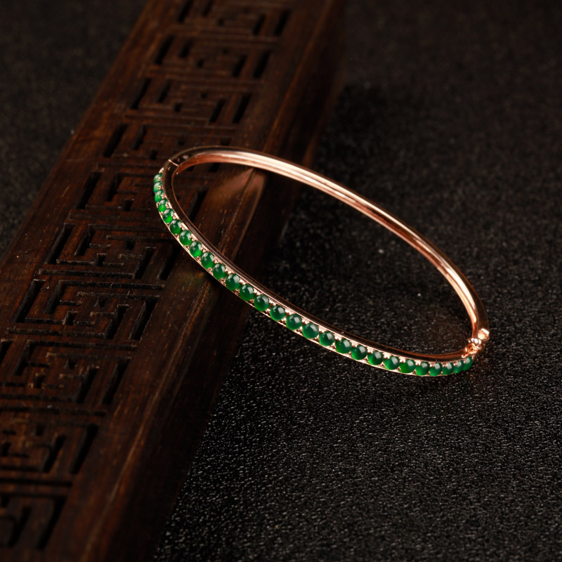 天然糯冰种翠绿翡翠手镯-红掌柜