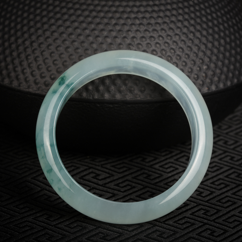 缅甸天然A货糯冰种飘花翡翠手镯-红掌柜