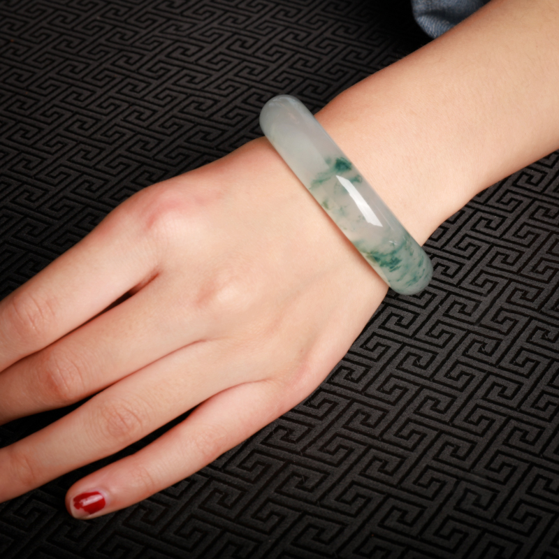 天然A货糯冰种飘花翡翠手镯-红掌柜