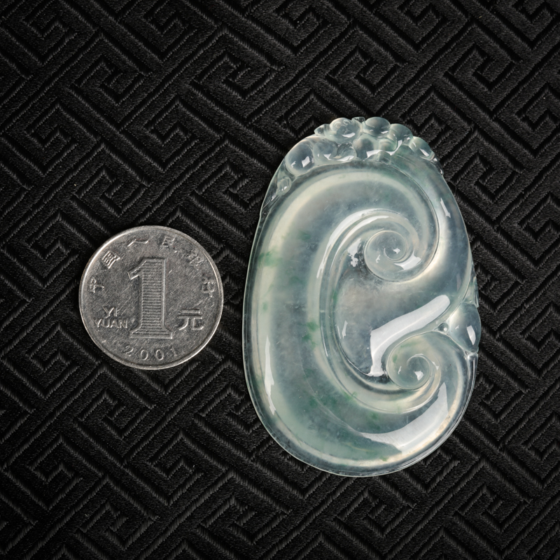 缅甸糯冰种飘花翡翠如意吊坠-红掌柜