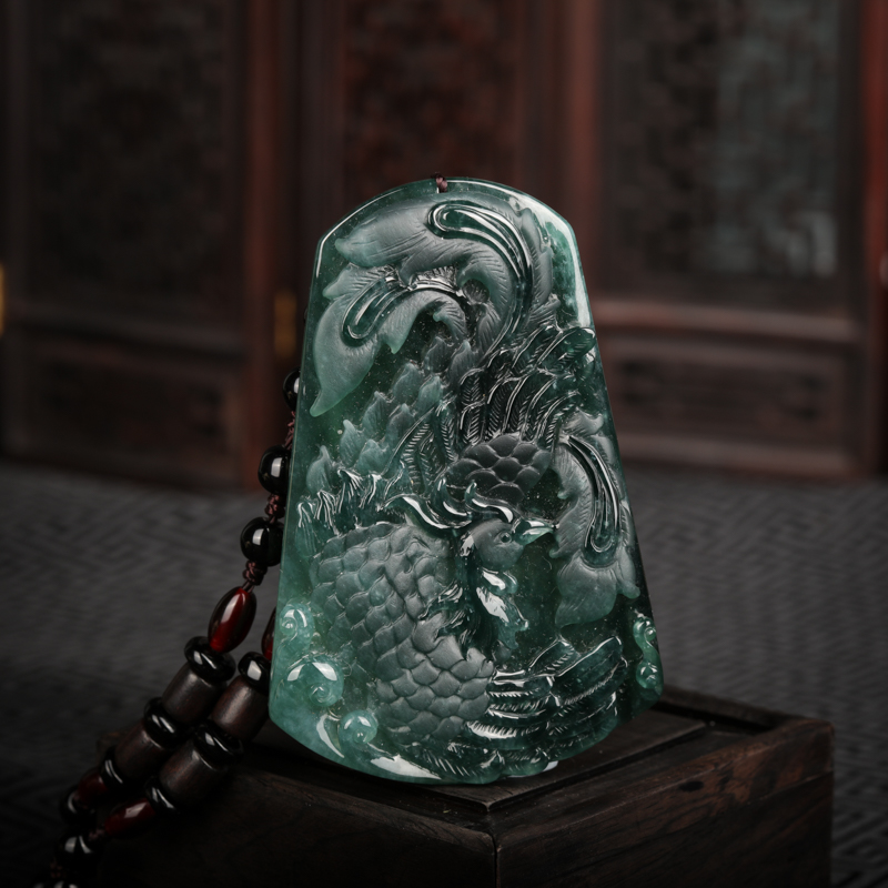 糯种蓝绿翡翠吊坠-红掌柜