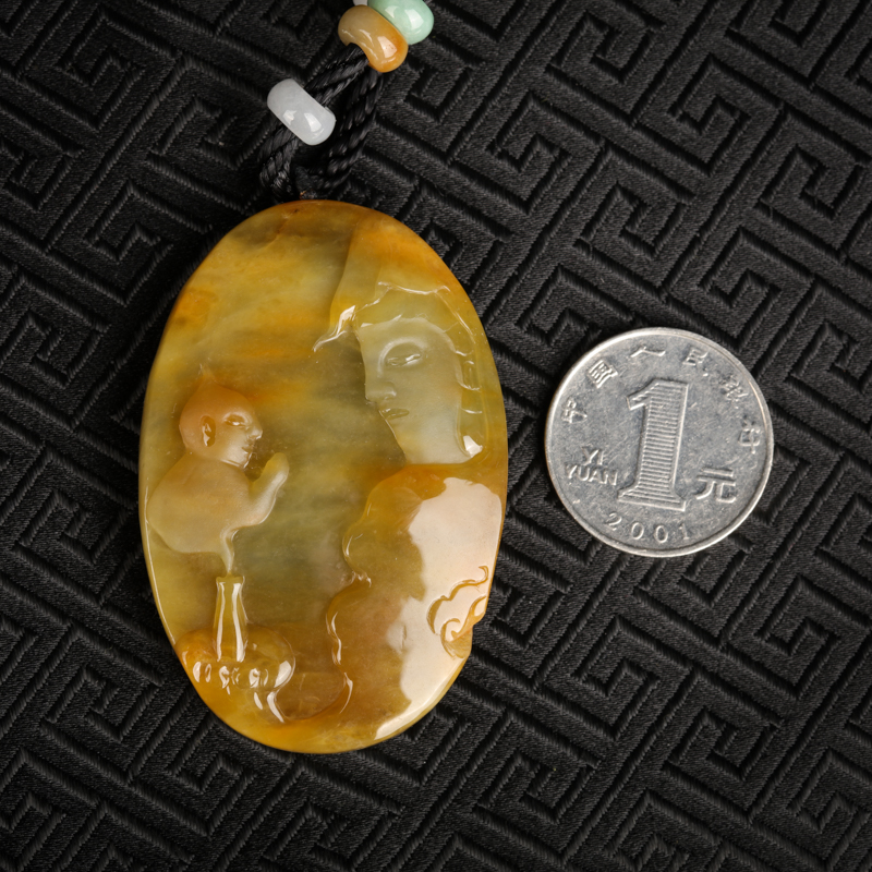 缅甸糯种黄翡吊坠-红掌柜