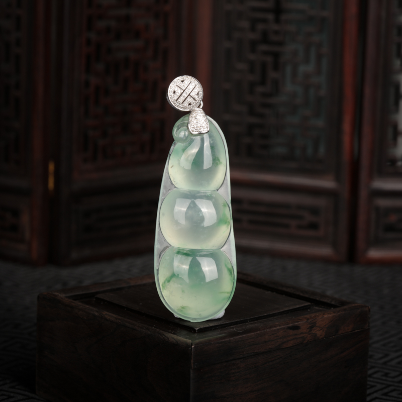 18K冰种飘花翡翠连中三元吊坠-红掌柜