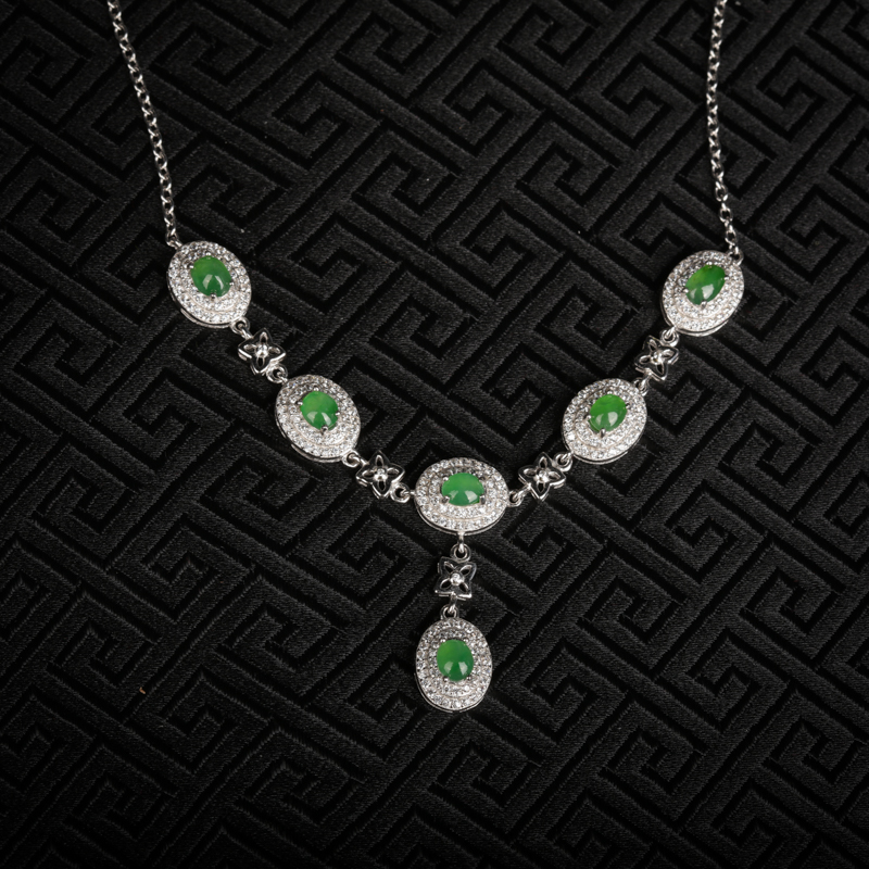 糯冰种翠绿翡翠项链-红掌柜