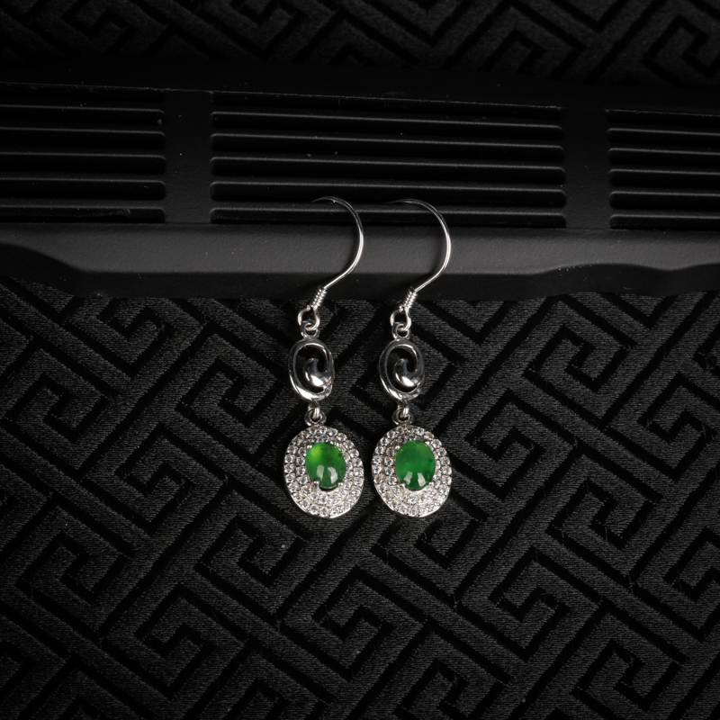 翠绿翡翠耳坠-红掌柜