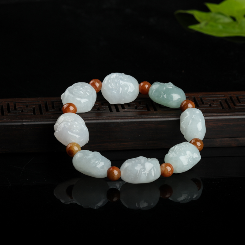 糯种翡翠罗汉单圈手串-红掌柜