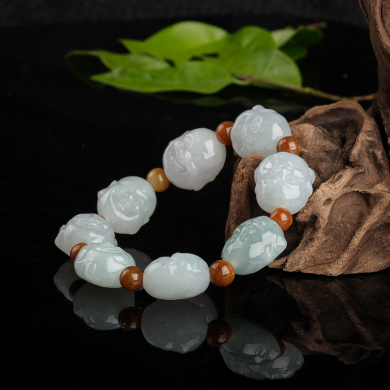 糯种翡翠罗汉单圈手串-红掌柜