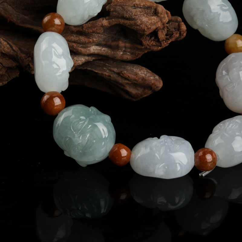 糯种翡翠罗汉单圈手串-红掌柜