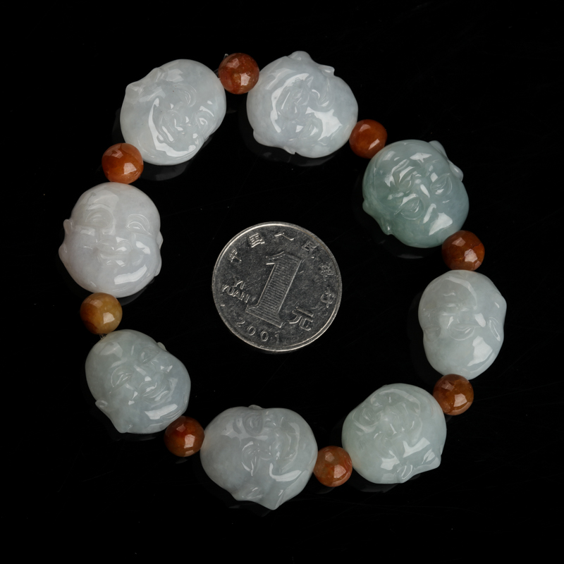 天然糯种翡翠罗汉单圈手串-红掌柜