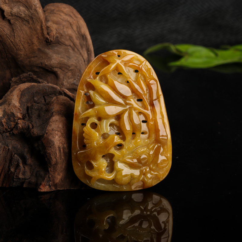 糯种黄翡节节高升吊坠-红掌柜