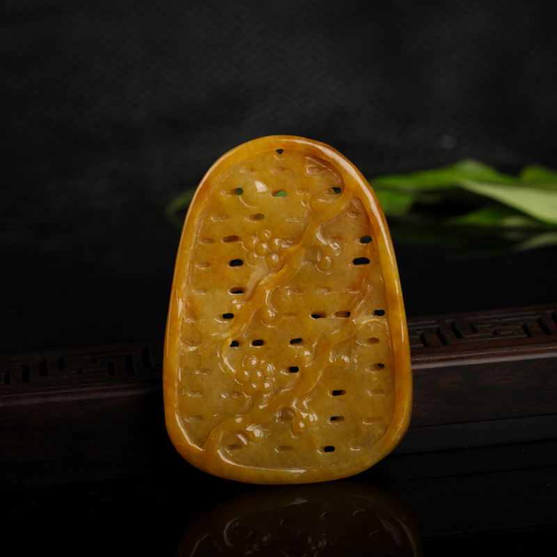 糯种黄翡竹节吊坠-红掌柜