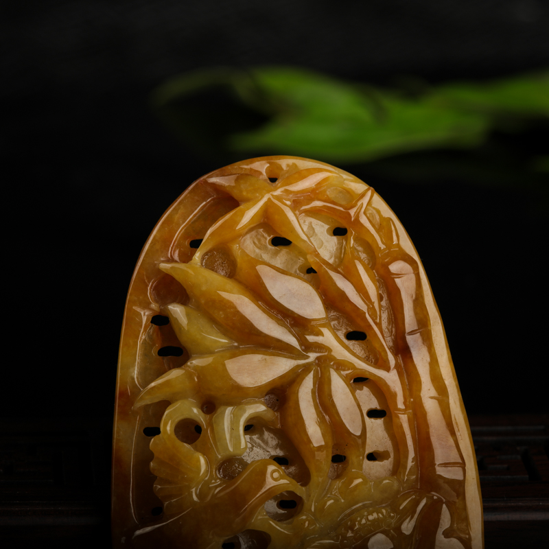 缅甸黄翡竹节吊坠-红掌柜