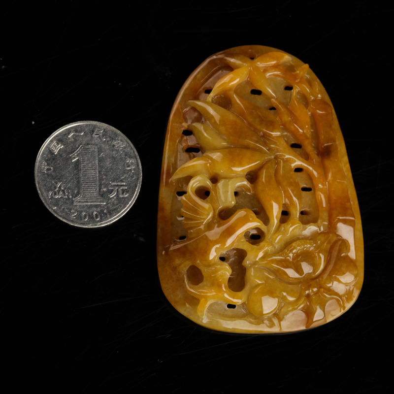 缅甸天然黄翡竹节吊坠-红掌柜