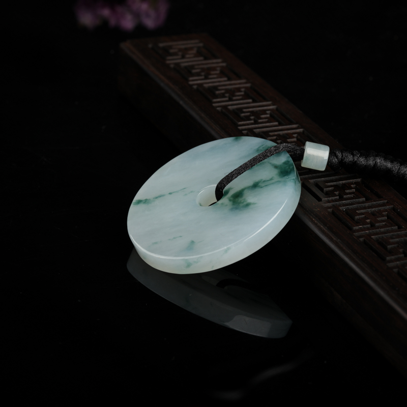糯种飘花翡翠平安扣吊坠 - 红掌柜