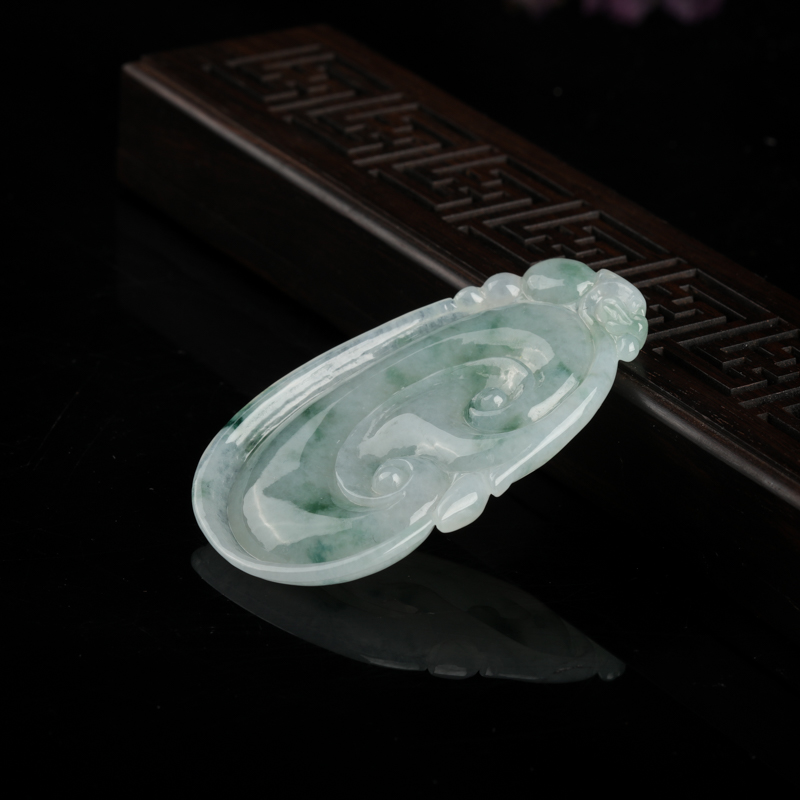 缅甸糯种飘花翡翠如意吊坠-红掌柜