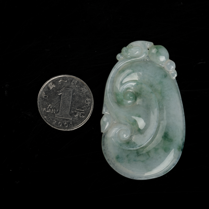 糯种飘花翡翠如意吊坠-红掌柜