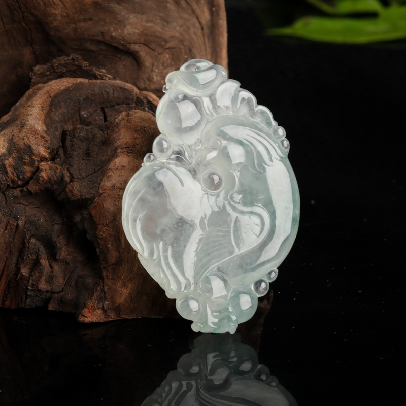 缅甸天然A货糯冰种飘花翡翠吉祥如意吊坠-红掌柜